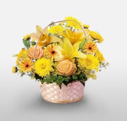 סלסלת פרחים צהובה