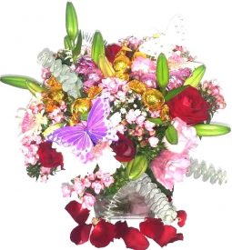 פרחים שוקולדים בכלי זכוכית